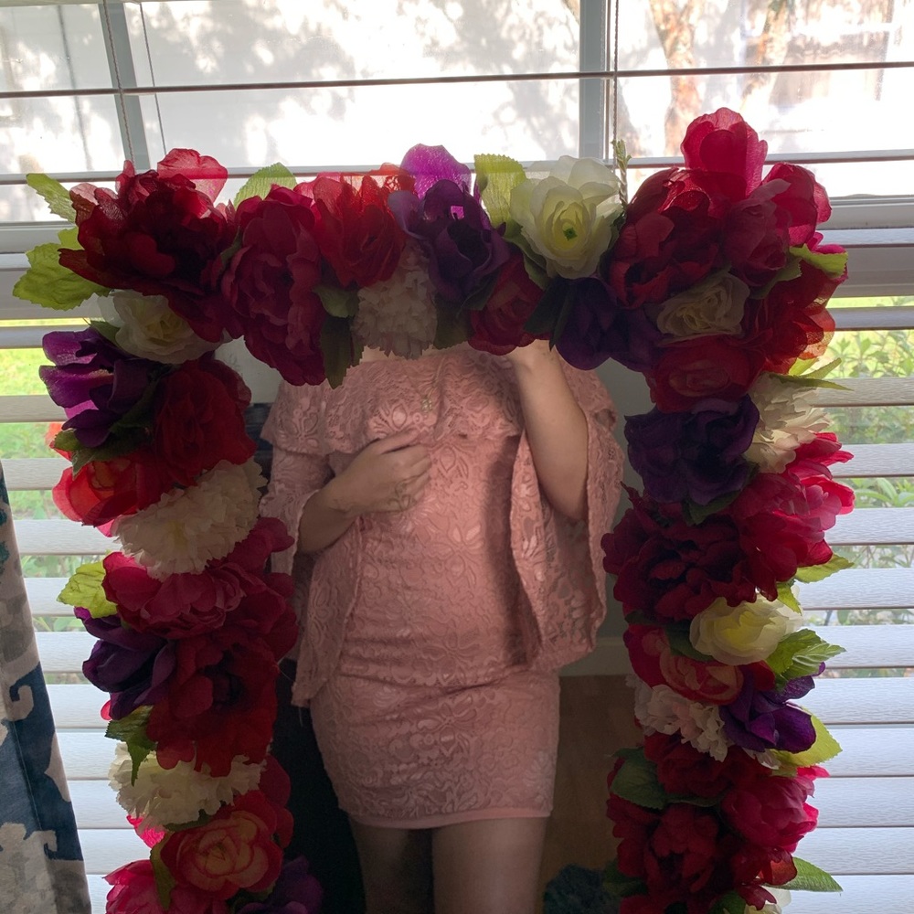 Rose gold off the shoulder dress